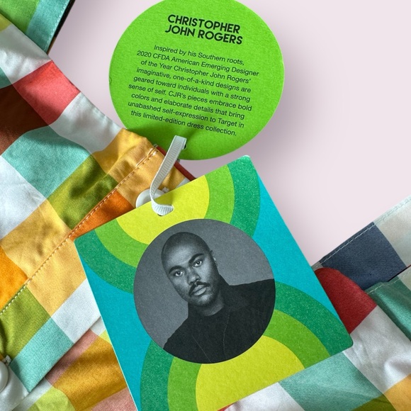 NWT Christopher John Rogers Target Bright Plaid Wide Strap Tie Waist Dress Sz 10 - Picture 11 of 14